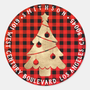 Red Gold Christmas Tree Return RSVP Buffalo Classic Round Sticker