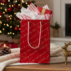 Red Gold Christmas Typography Pattern#36 ID1009 Medium Gift Bag