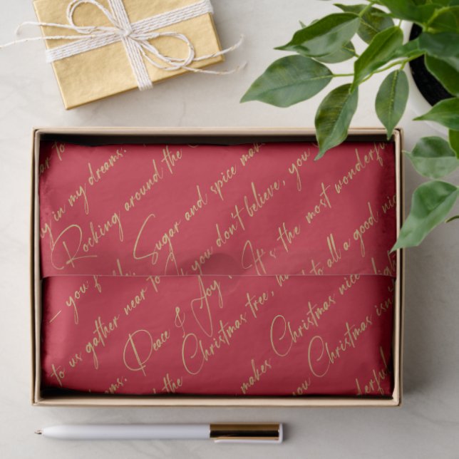 Red Gold Christmas Typography Pattern#36 ID1009 Tissue Paper (Gift)
