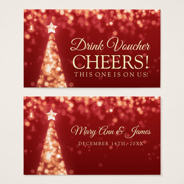 Red Gold Christmas Wedding Drink Voucher (Front & Back)