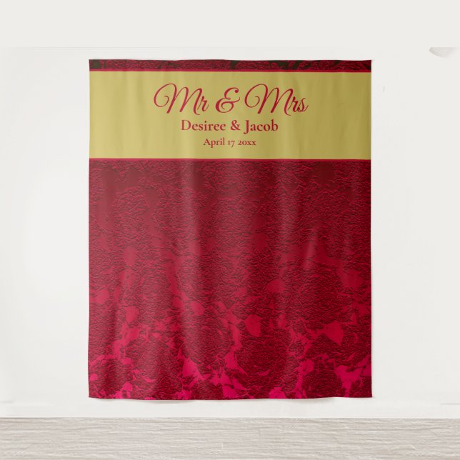 Red Gold Christmas Winter Wedding Reception Tapestry (Front)