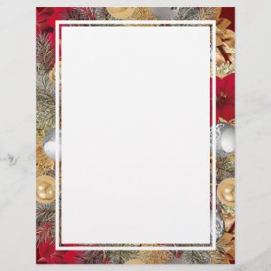 Red Gold CHRISTMAS WREATH Festive Holiday Custom Letterhead