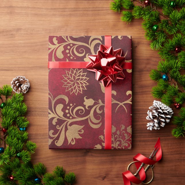 Red Gold Christmas Xmas Holiday Wrapping Paper (Holiday Gift)