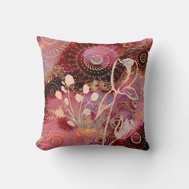 Red-gold circles with flowers cushion (Front)