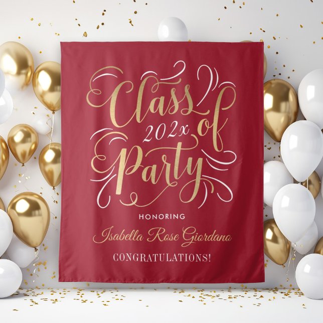 Red Gold Class of 2026 Party Graduation Backdrop Tapestry (Creator Uploaded)