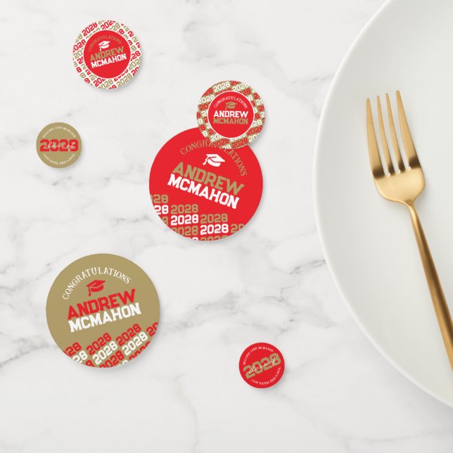 Red & Gold Class of ANY YEAR Personalised Party Confetti (Group)