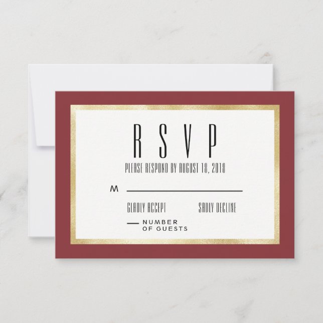 Red + Gold Classic Wedding Invitation RSVP Card (Front)