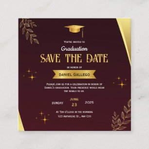 Red Gold Classy Graduation Save the Date Enclosure Card