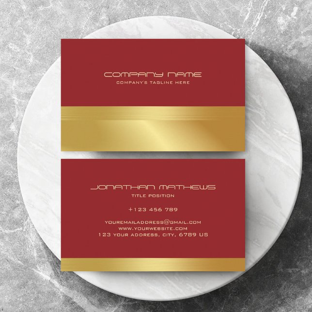 Red Gold Classy Theme Elegant Luxury Text Custom Business Card (Creator Uploaded)