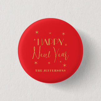 Red & Gold Colors Merry Christmas Family Name 3 Cm Round Badge