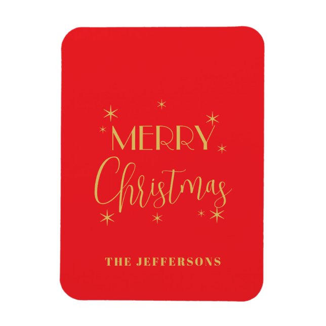 Red & Gold Colors Merry Christmas Family Name Magnet (Vertical)