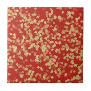 Red Gold Confetti Abstract   Tile