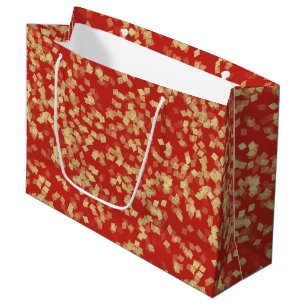 Red Gold Confetti Bridal Shower  Large Gift Bag
