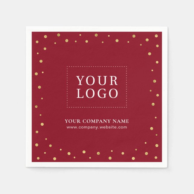 Red & Gold Confetti Business Promotional Logo Napkin (Front)