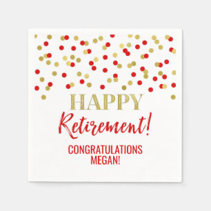Red Gold Confetti Happy Retirement Napkin