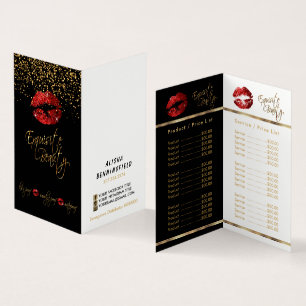 Red & Gold Confetti Lip Service & Price List Business Card