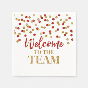 Red Gold Confetti Welcome to the Team Napkins