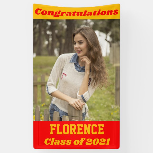 Red Gold Congratulations Graduation Banner (Vertical)