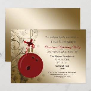 red gold Corporate holiday Bowling party Invite