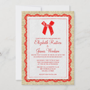 Red & Gold Country Burlap Wedding Invitations