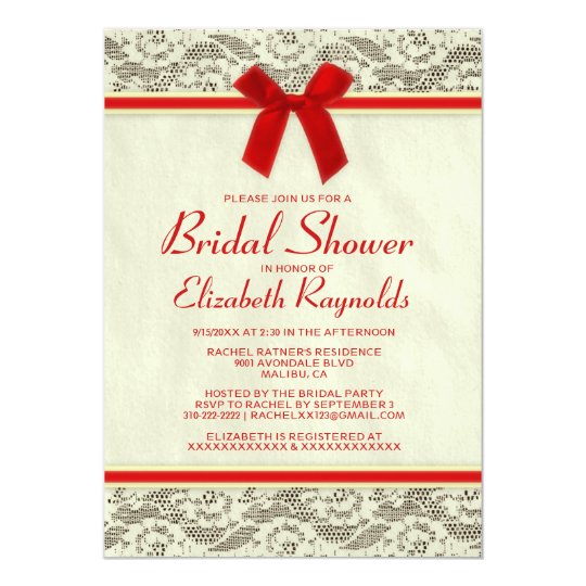 Red & Gold Country Lace Bridal Shower Invitations