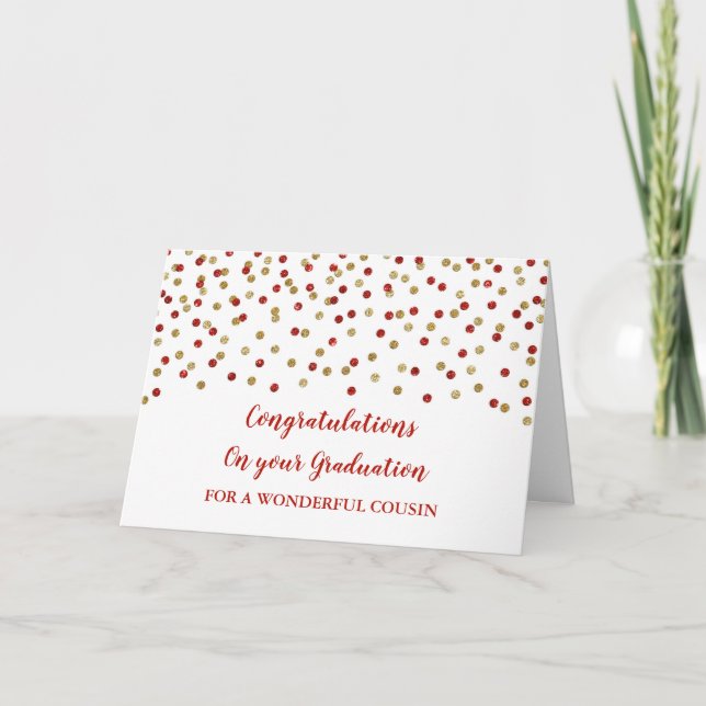 Red Gold Cousin Congratulations Graduation Card (Front)