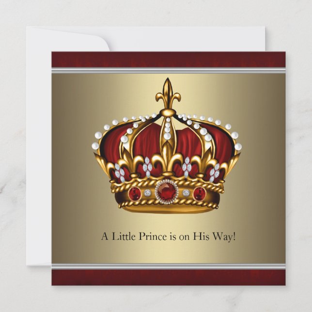Red Gold Crown Little Prince Boy Baby Shower Invitation (Front)