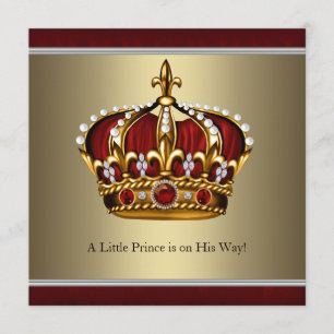 Red Gold Crown Little Prince Boy Baby Shower Invitation
