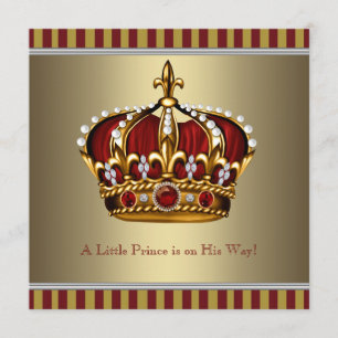 Red Gold Crown Little Prince Boy Baby Shower Invitation