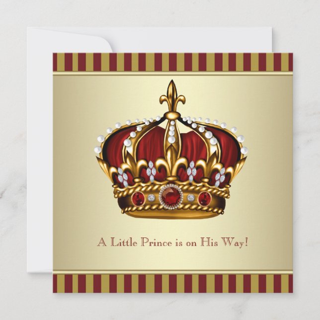 Red Gold Crown Little Prince Boy Baby Shower Invitation (Front)