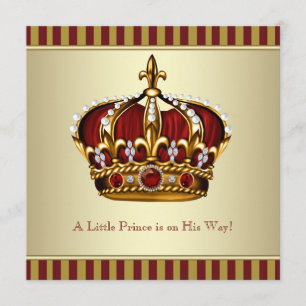 Red Gold Crown Little Prince Boy Baby Shower Invitation