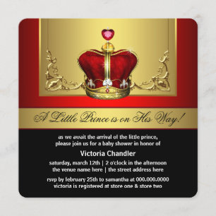 Red Gold Crown Prince Baby Shower Invitation