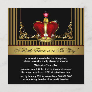 Red Gold Crown Prince Baby Shower Invitations