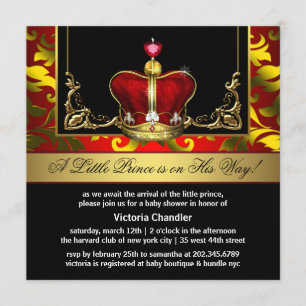 Red Gold Crown Prince Baby Shower Invitations