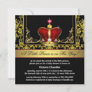 Red Gold Crown Prince Baby Shower Invitations