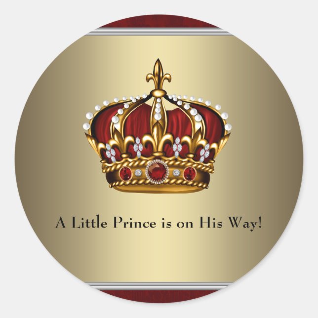 Red  Gold Crown Prince Baby Shower Sticker (Front)