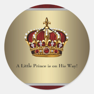 Red  Gold Crown Prince Baby Shower Sticker