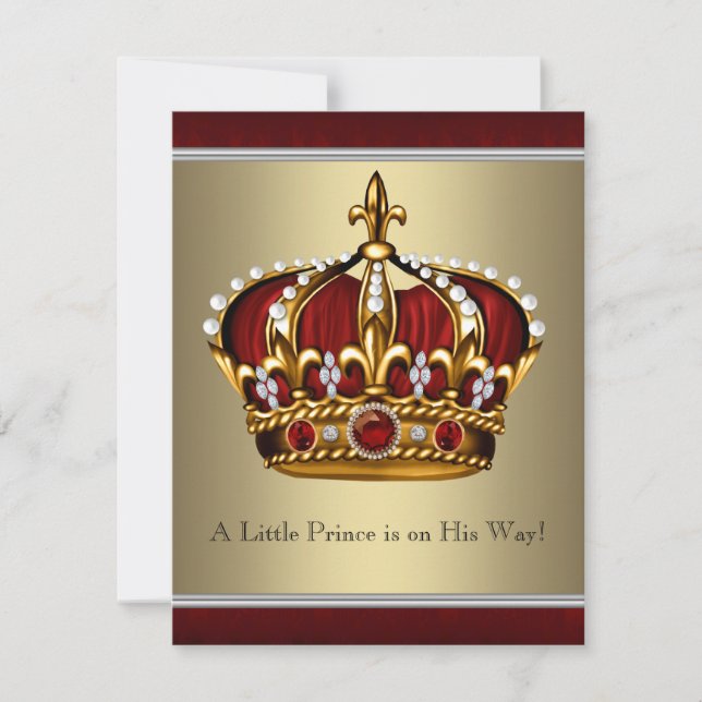 Red Gold Crown Prince Boy Baby Shower Invitation (Front)