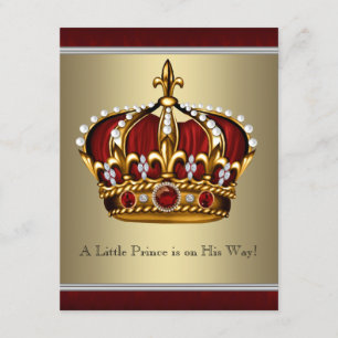 Red Gold Crown Prince Boy Baby Shower Invitation