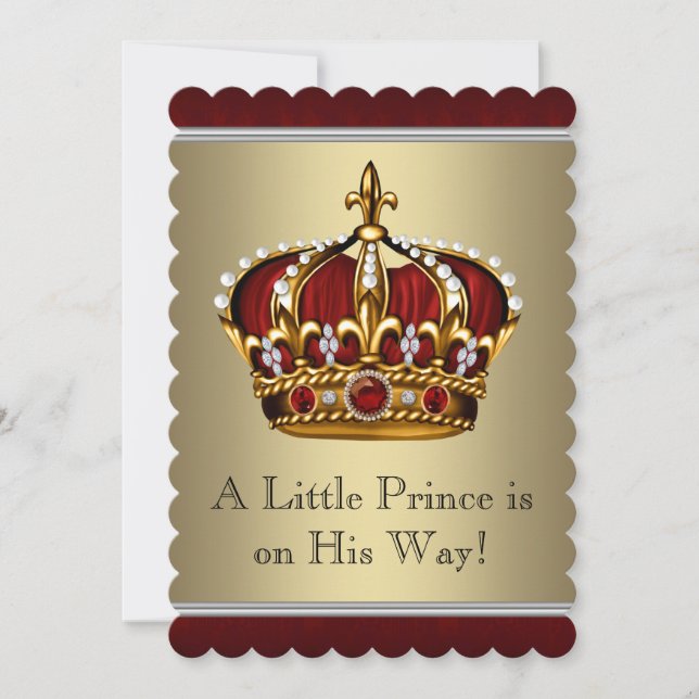 Red Gold Crown Prince Boy Baby Shower Invitation (Front)