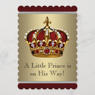 Red Gold Crown Prince Boy Baby Shower Invitation