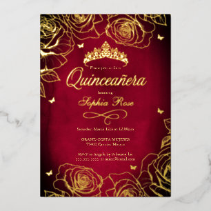 Red Gold Crown Roses Theme Quinceanera 