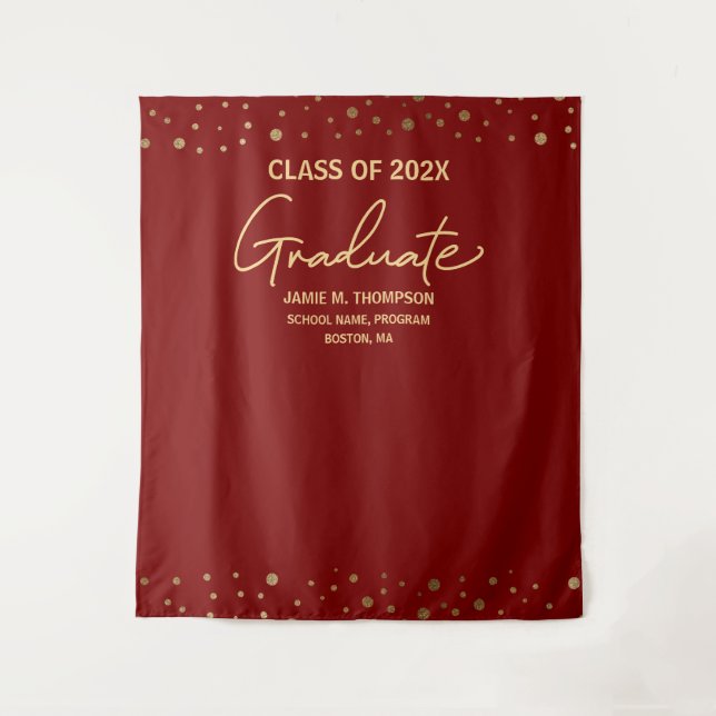 Red Gold CUSTOM Class Year backdrop Graduation Tapestry (Front)