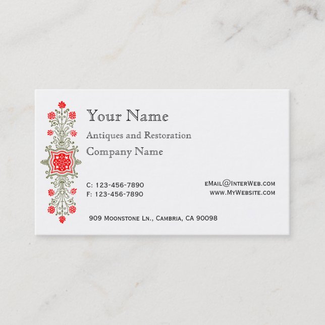 Red Gold Daisy Etching Business Cards (Front)