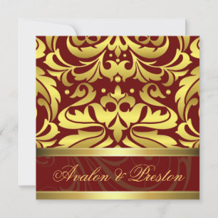 Red & Gold Damask Baroque Wedding Invitation