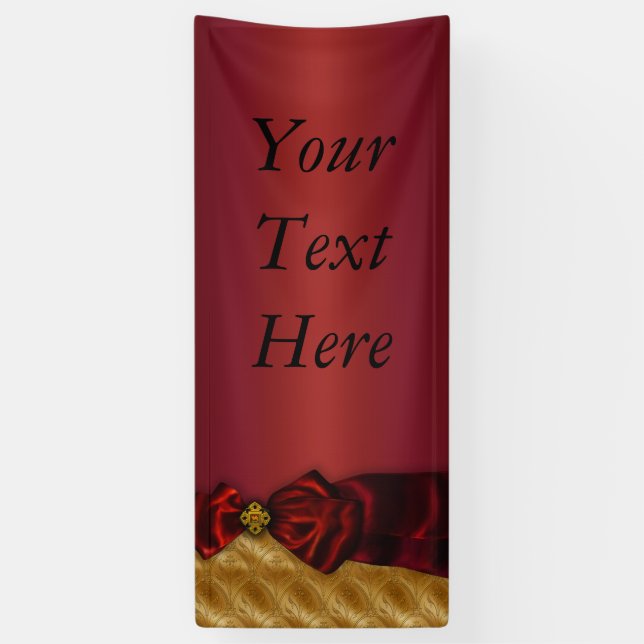 Red Gold Damask Bow Banner (Vertical)