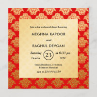 Red Gold Damask Pattern Indian Rehearsal Dinner