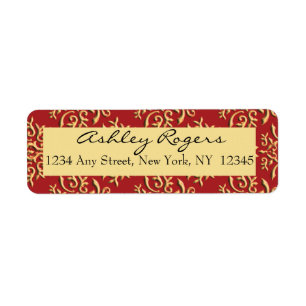 Red Gold Damask Wedding Return Address Labels