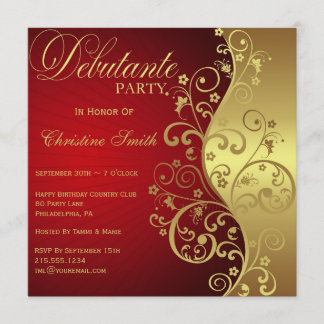 Red & Gold Debutante Party Invitation