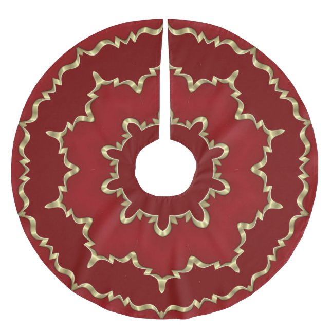 Red Gold Decorative Christmas Holiday Tree Skirt (Front)